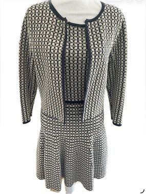 ****Monsoon **** Navy, Cream and Taupe Geometric Knit Dress & Jacket.